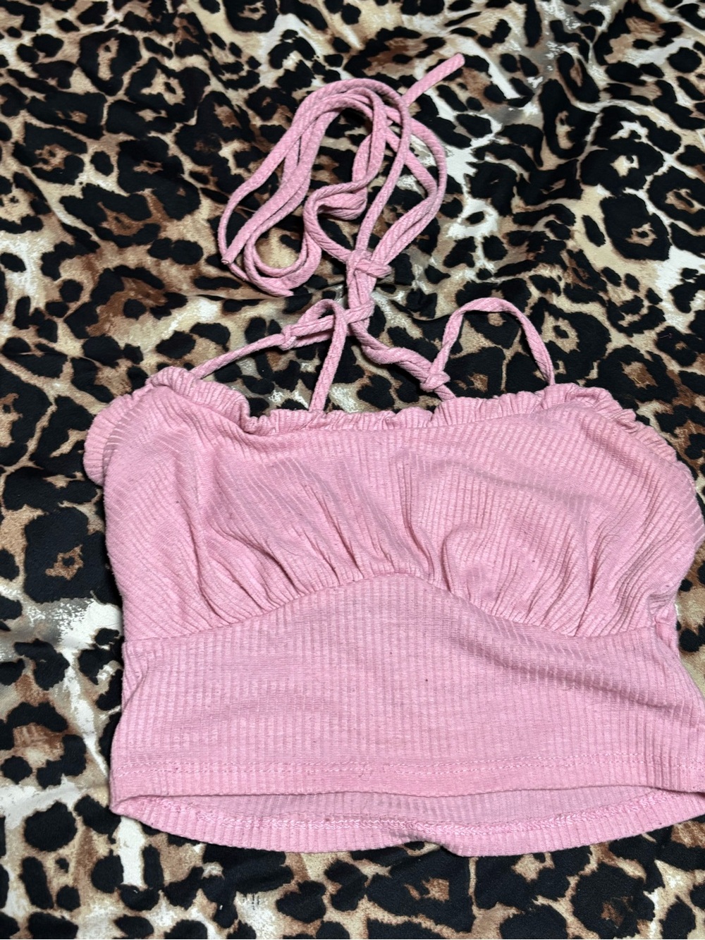 Fashion Nova Blush Pink Ribbed Halter Crop Camisole